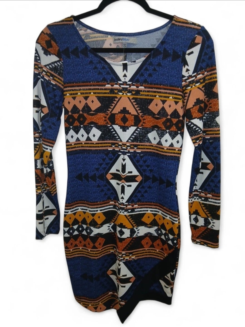 bailey blue Blue and Rust Aztec Knit Mini Dress